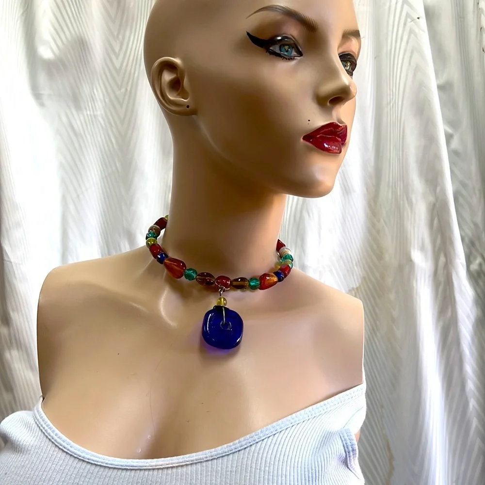 Adjustable Solid Glass Bead Wire Necklace